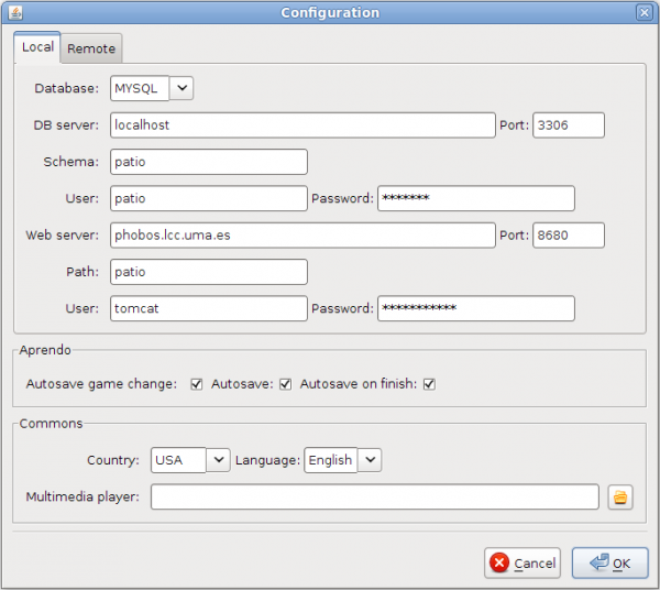 Configure panel.