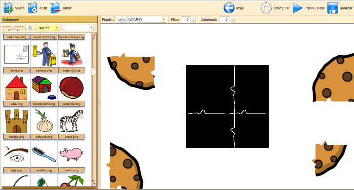 Panel del editor de ejercicios de Puzzle.